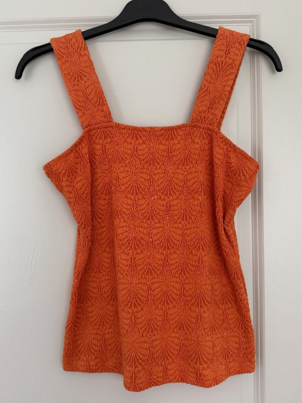 Women's Orange Square Neck Tank Top with Floral Pattern Texture